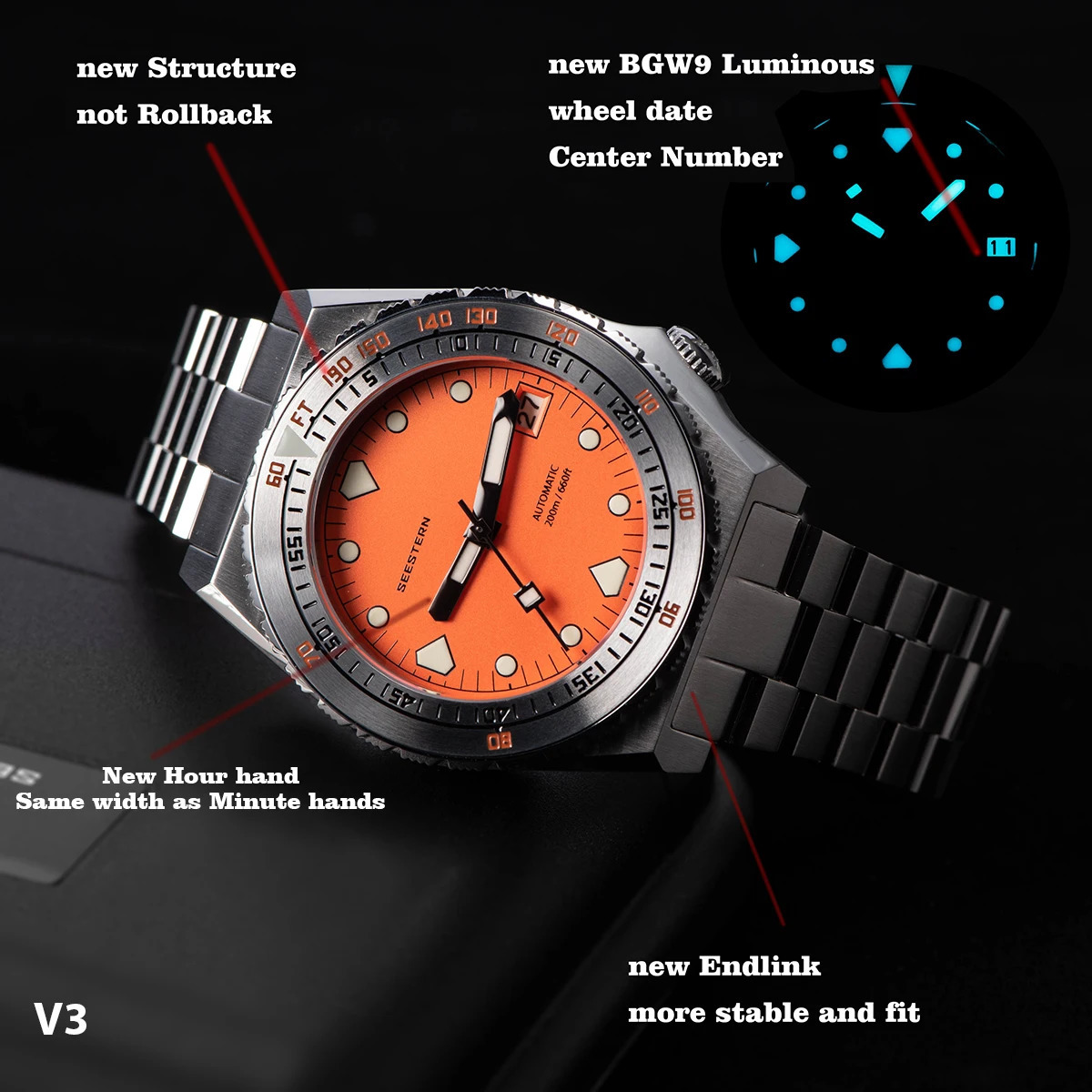 Wristwatches SEESTERN SUB600T V3 Mens Watch Automatic Diving Sapphire Wristwatch NH35 Movement Ceramic Bezel Luminous Date Jubilee Waterproof 231128