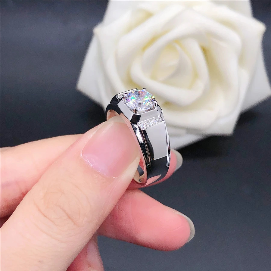Wedding Rings Vintage Solid 18K White Gold Men Test Natural 1CT Engagement For Statement Gift Husband Big Size 231128