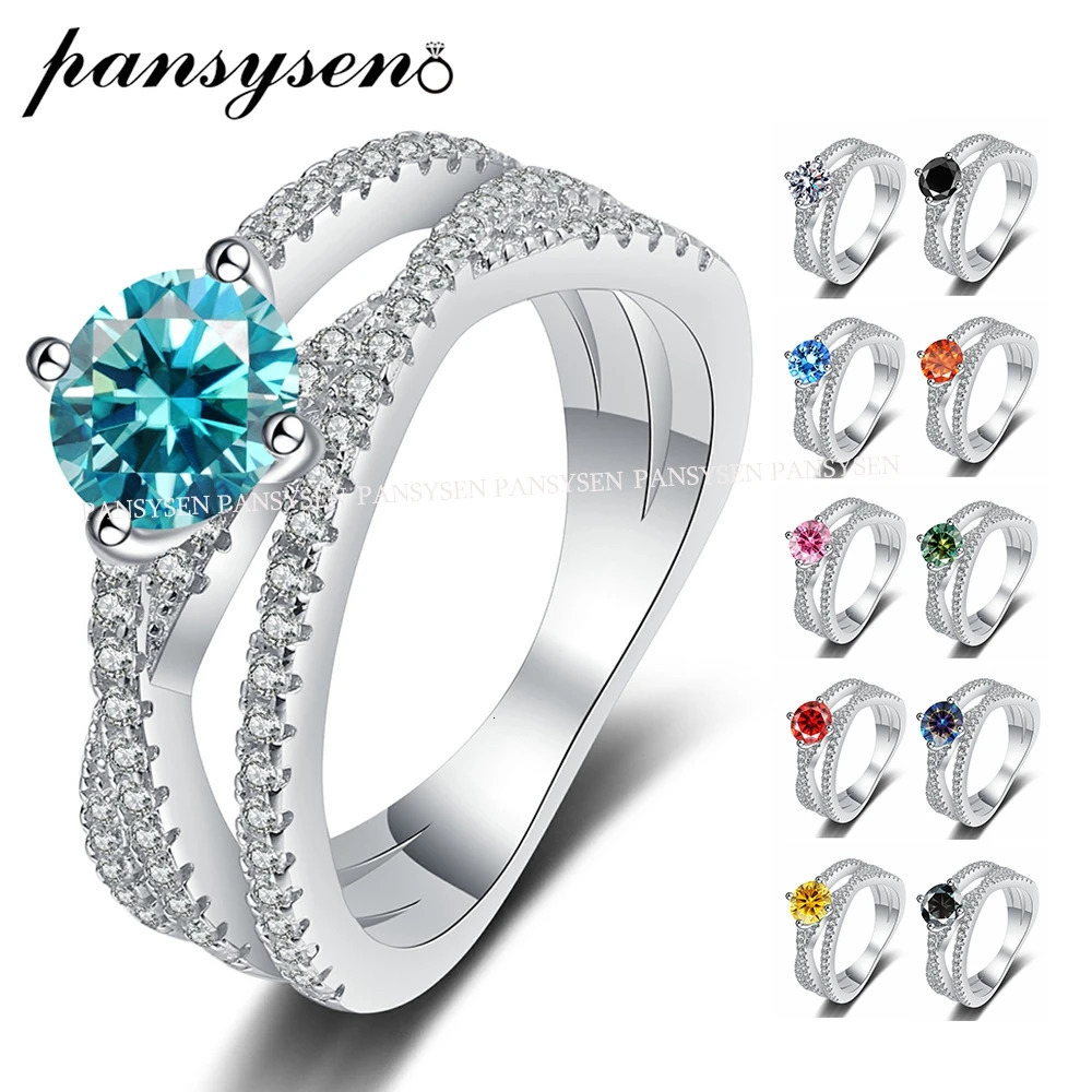 Wedding Rings PANSYSEN D VVS1 Colorful for Women Lab Grown Diamond with GRA Engagement Band S925 Sliver Ring 231128