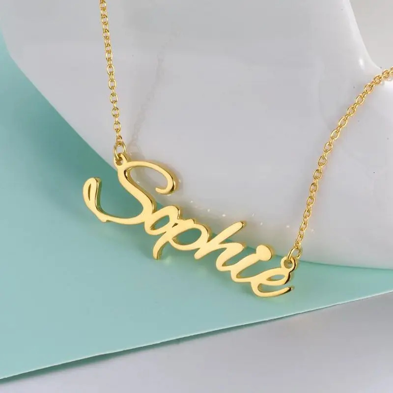 Pendant Necklaces Custom Personalized Name Necklace 925 Sterling Silver Plated 18K Gold Letter Nameplate Fashion Jewelry for Women Unique Gift 231128