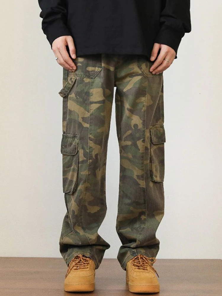 Men's Pants Foufurieux Camouflage Cargo Pants with Pocket Men Army Green Loose Alt Clothes Grunge Hip Pop Trouser Y2k Jeans Streetwear MEN 231129