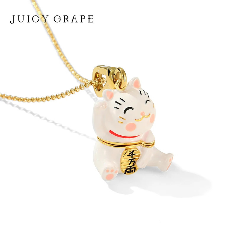 Chokers JUICY GRAPE 2023 Fashion Lucky Cat Necklace Sweater Chain Multifunctional Keychain Charm 18K Gold Plated Christmas Gifts 231129