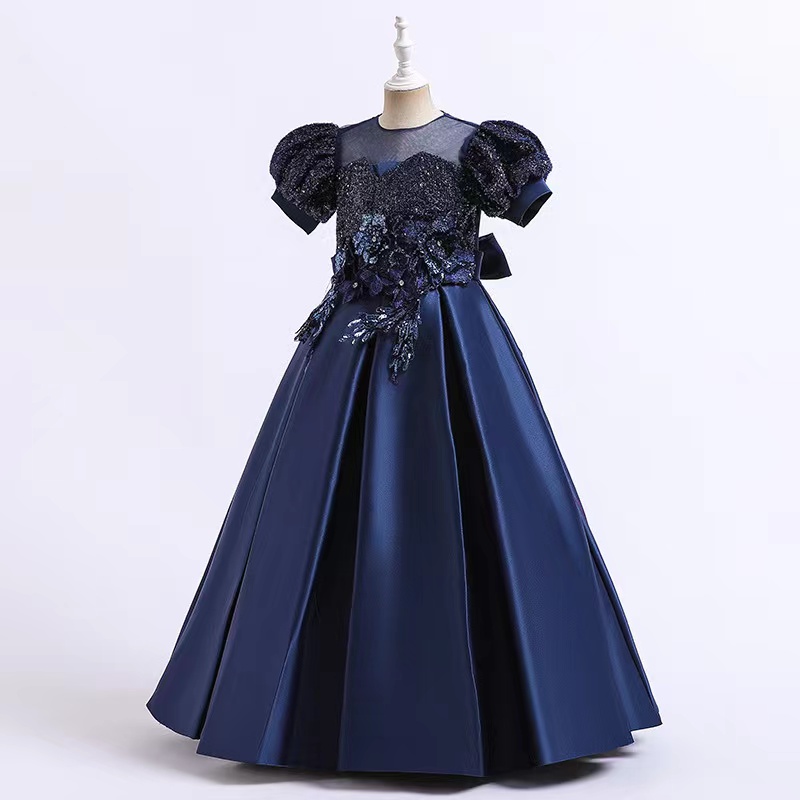 Flower Girl Dresses For Weddings Ball Gown Girls Pageant Dresses cap sleeve Princess baby party Dress Sequined Satin Appliqued First Communion Gowns 2