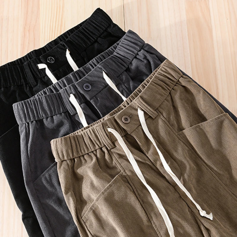 Men's Pants Autumn Simple Corduroy Pants Men Clothing Casual Solid Color Elastic Waist Soft Street Joggers Men Trousers F7627 231129