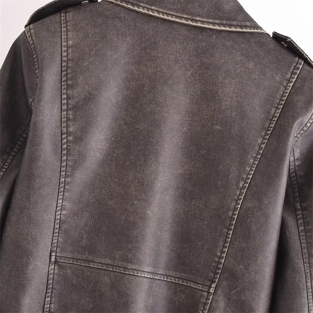 Womens Jackets UNIZERA AutumnWinter Fashion Versatile Washed Leather Worn Motorcycle Jacket Coat 231129