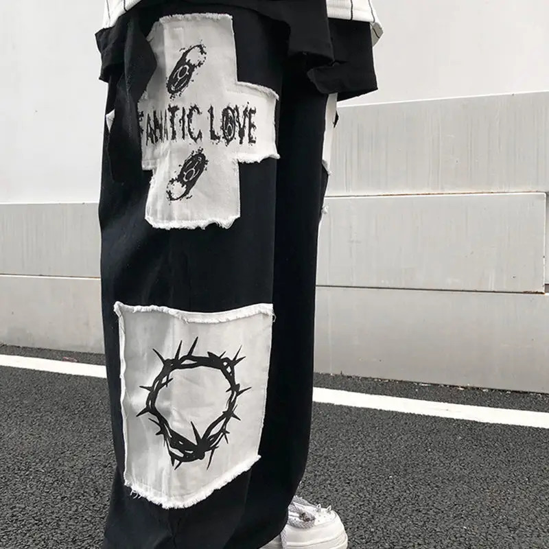 Men's Pants HOUZHOU Y2K Wide Leg Pants Black Cargo Trousers Male Hip Hop White Casual Harajuku Gothic Japanese Streetwear Patchwork 5XL 231129