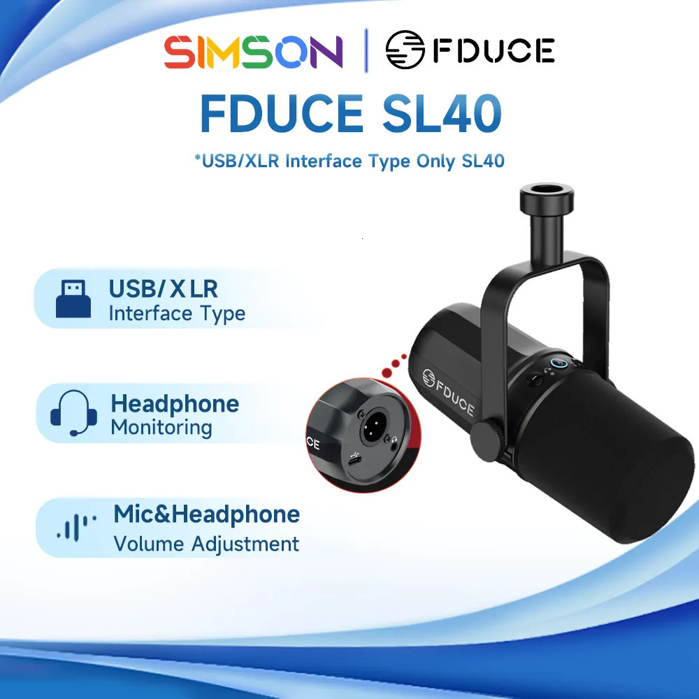 Microphones FDUCE SL40X SL40 USB XLR Dynamic Microphone With Built in Headset Output Sound Insulation For Podcasts Games Live Broadcast 231128