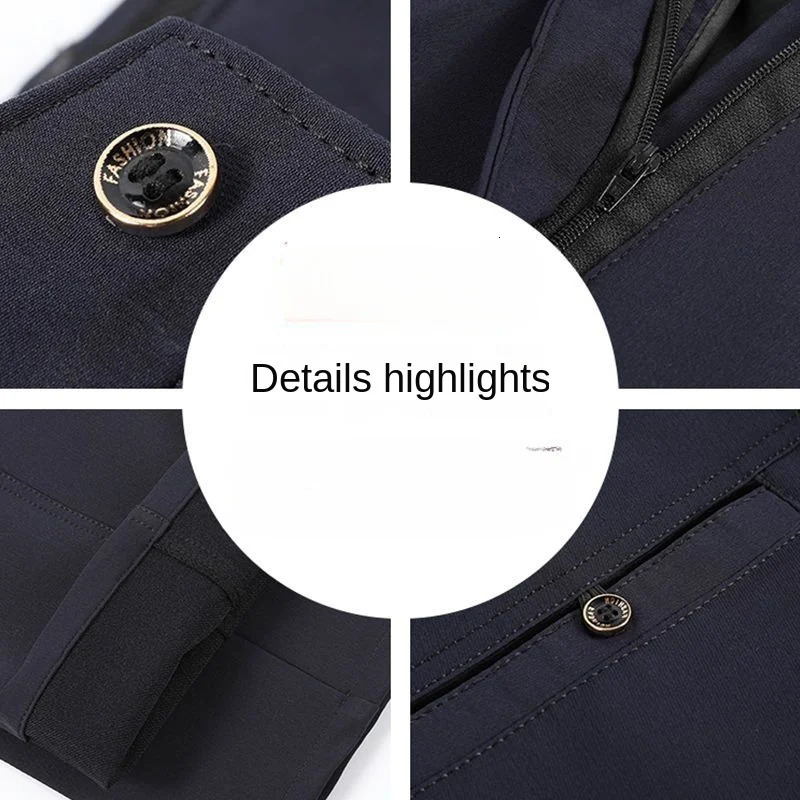 Men's Pants Men's winter keep warm Suit Pants Non-ironing Trousers Men Black Fleece Pants Slim-fit Straight Business Formal Suit Trousers 23