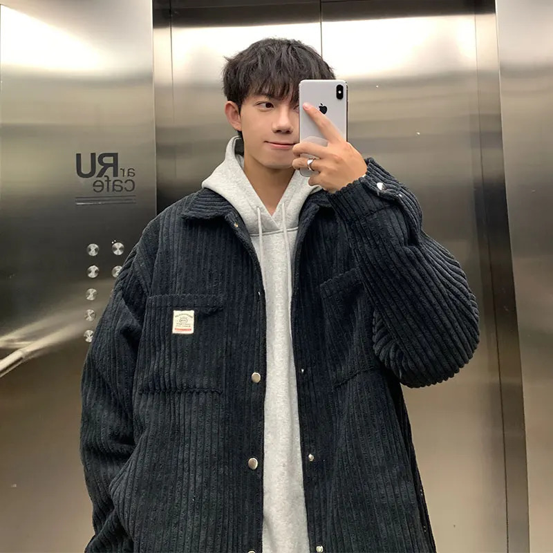 Men's Jackets Men Autumn Warm Slim Fit Corduroy Jackets Men's Streetwear Hip Hop Coat Male Teen Casual Jacket Single Breasted Lapel Tops 231