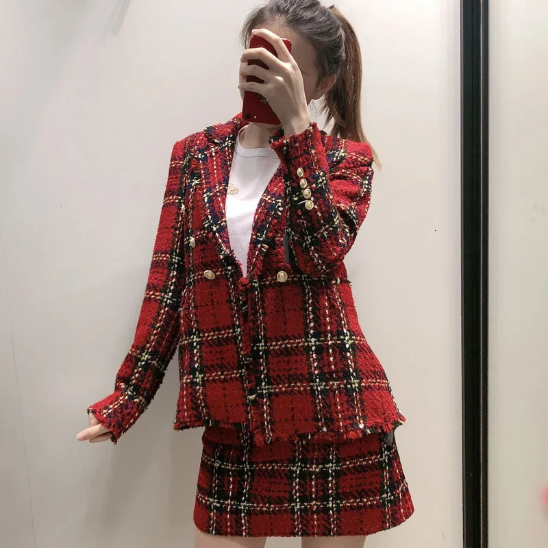 Skirts Chic Pockets Buttons Tweed Skirts Women Fashion Casual Plaid Skirt Elegant Ladies A Line Mini Skirts Casual Faldas 231129