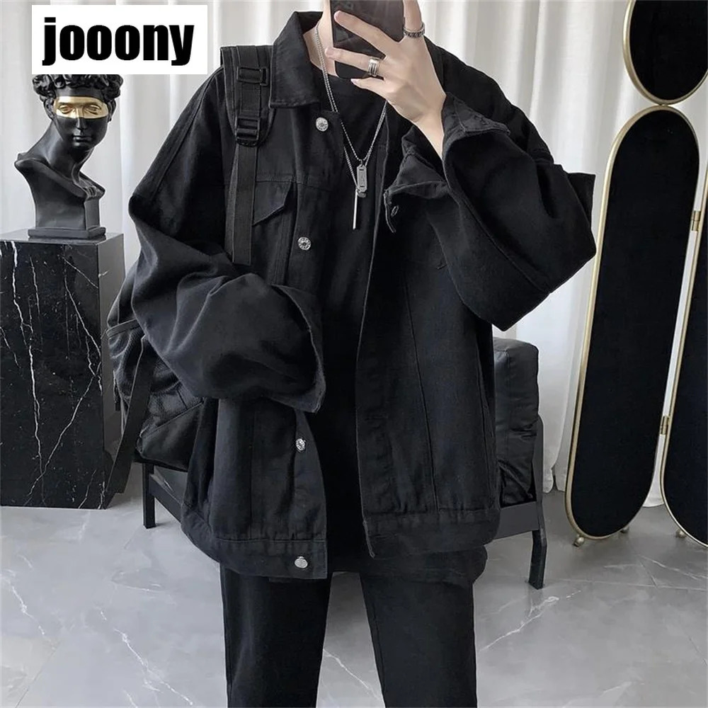 Men's Jackets Men's Black Casual Workwear Jean Jacket Loose Casual Versatile Youthful Male Solid Color Tops Jacket Mens Fashion Denim Jacket