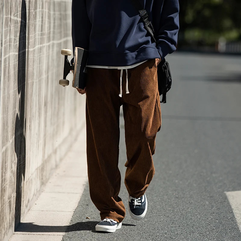 Men's Pants Men's Casual Pants Loose Straight Corduroy Pants Elastic Waist Sweatpants Fashion Streetwear Spring Men Sports Jogger Trousers 2
