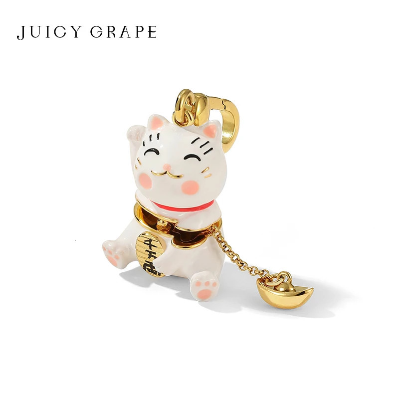 Chokers JUICY GRAPE 2023 Fashion Lucky Cat Necklace Sweater Chain Multifunctional Keychain Charm 18K Gold Plated Christmas Gifts 231129