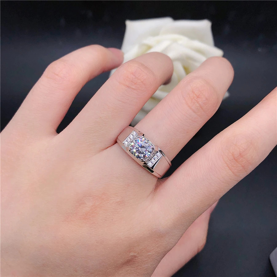 Wedding Rings Vintage Solid 18K White Gold Men Test Natural 1CT Engagement For Statement Gift Husband Big Size 231128