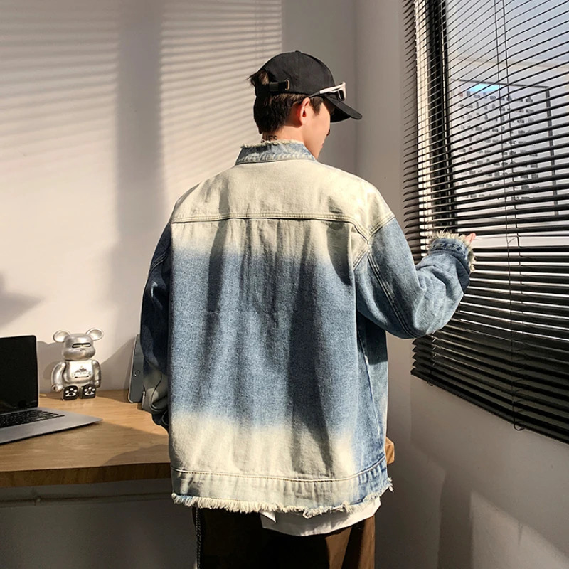 Men's Jackets Denim Jackets Men Spliced Washed Y2k Clothes Vintage Streetwear Unisex S-3XL Teens Fashion Clothing Gradient Chaquetas All-match 23