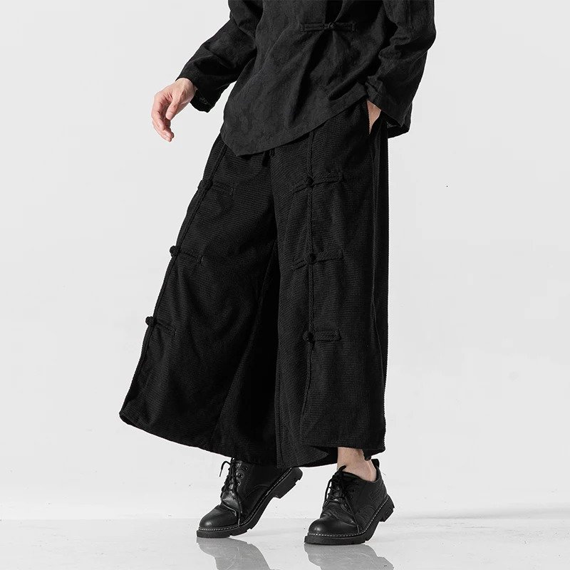 Men's Pants Chinese Style Retro Wide Leg Pants Men Loose Oversize Corduroy Casual Pants Men Harajuku Trousers Male Horn Casual Pants 231129