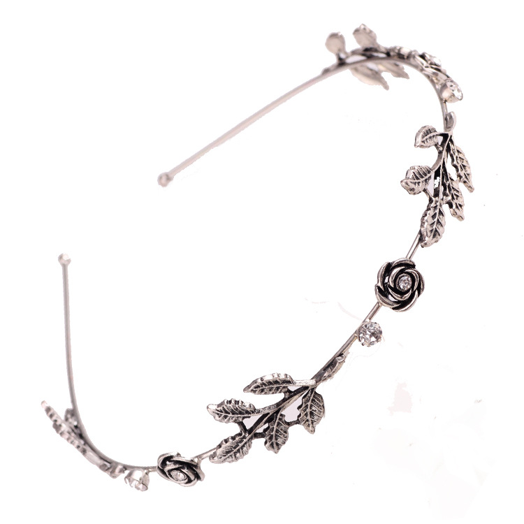 Vintage electroplated leaf crystal hair band leaf headband alloy hair clip five leaf hair accessories