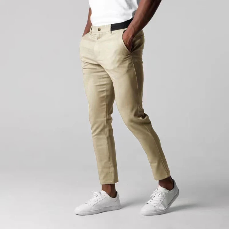 Men's Pants Active Chinos Waistband Stretch Sweatpants Stylish Slim Fit Ankle Length Casual Soft Breathable Fabric Mid Waist Commuting Wear 23112