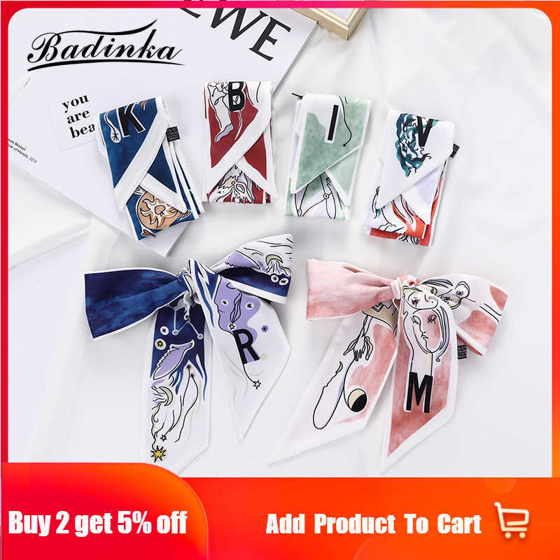 Scarves 26 Initial Letter Silk Hair Satin Scarf Bag Skinny Scarves Design Wrist Towel Foulard Neckerchief Headband for Ladies 2022 J230428