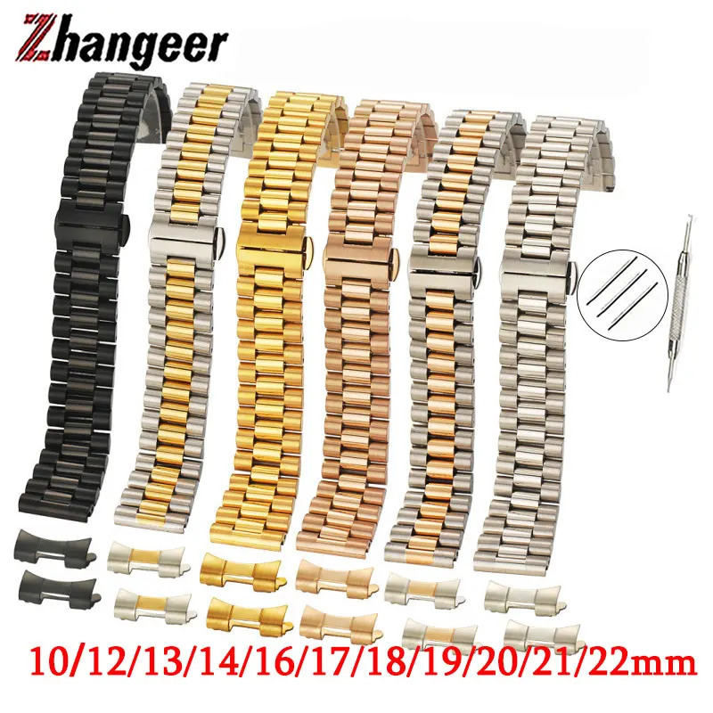 Watch Bands Solid Stainless Steel Watch Band 10mm 12mm 13mm 14mm 16mm 17mm 18mm 19mm 20mm 21mm 22mm Universal Wrist Strap Butterfly Buckle 231128