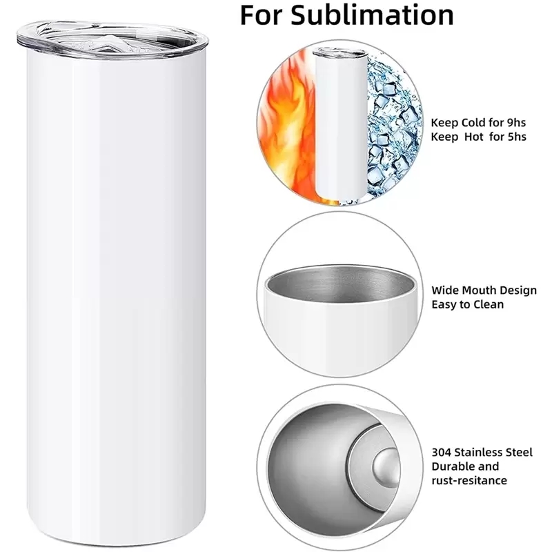 New US CA Stocked 20oz Stainless Steel Tumbler with Lid Straw Big Capacity Beer Mug Water Bottle Outdoor Camping Cup Vacuum Insulated Drinking Tumbler