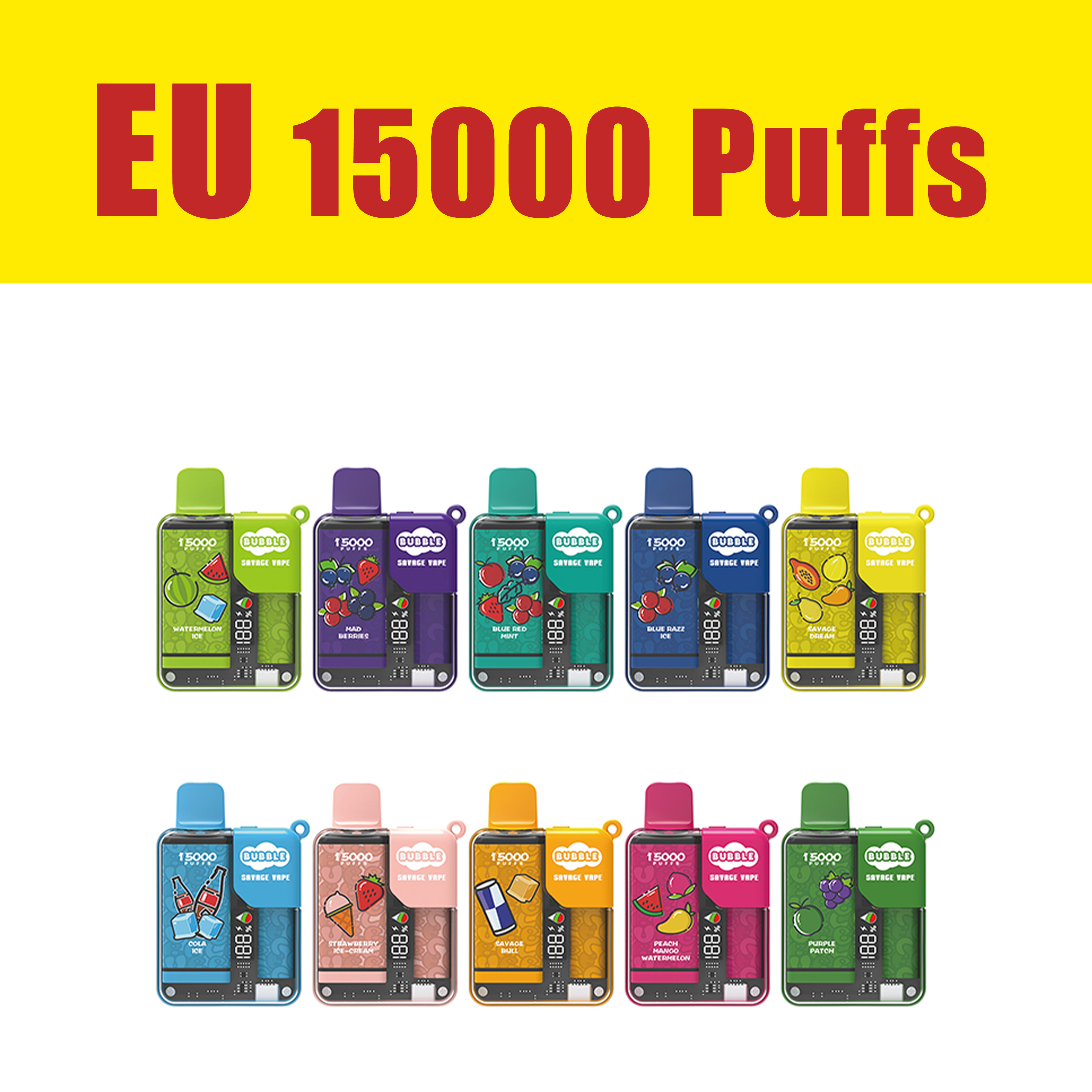 eu warehouse shipped within 24 hours display screen disposable vape electronic cigarettes savage bubble puff 15000 vaper pen puffs 15k child lock adjustable power 5%