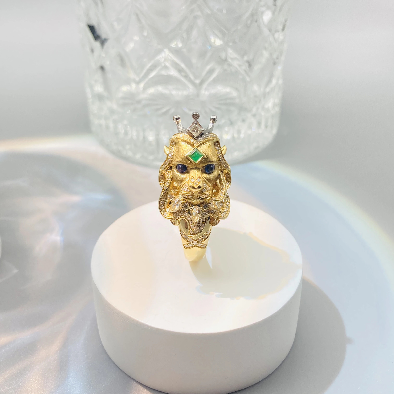 Wedding Rings Rui Ying Jewelry 9k Gold Natural Diamond Green Gemstone Pure Handmade Brushed Ring 231129