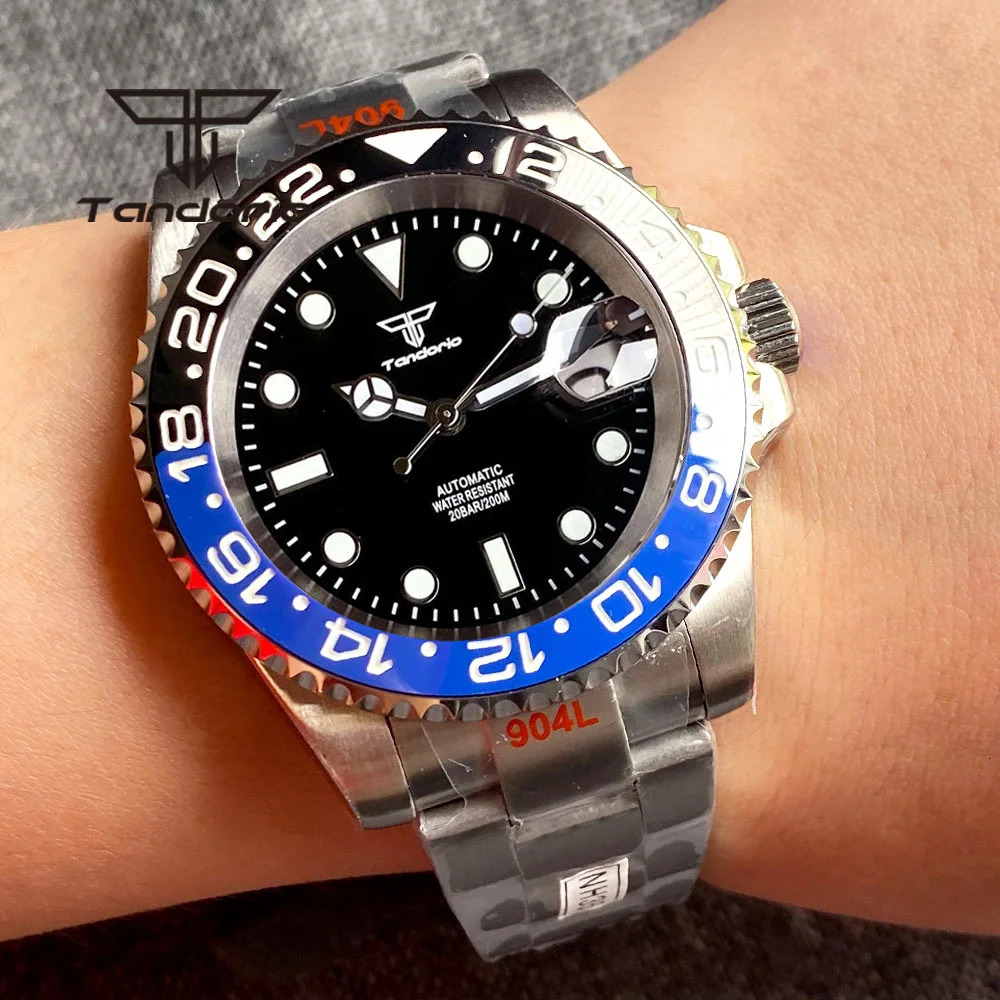 Wristwatches Tandorio NH35A 40mm Stainless Steel 20Bar Automatic Men's Dive Watch Sapphire Glass Black Dial Date Screw Crown 120-Click Bezel 2311