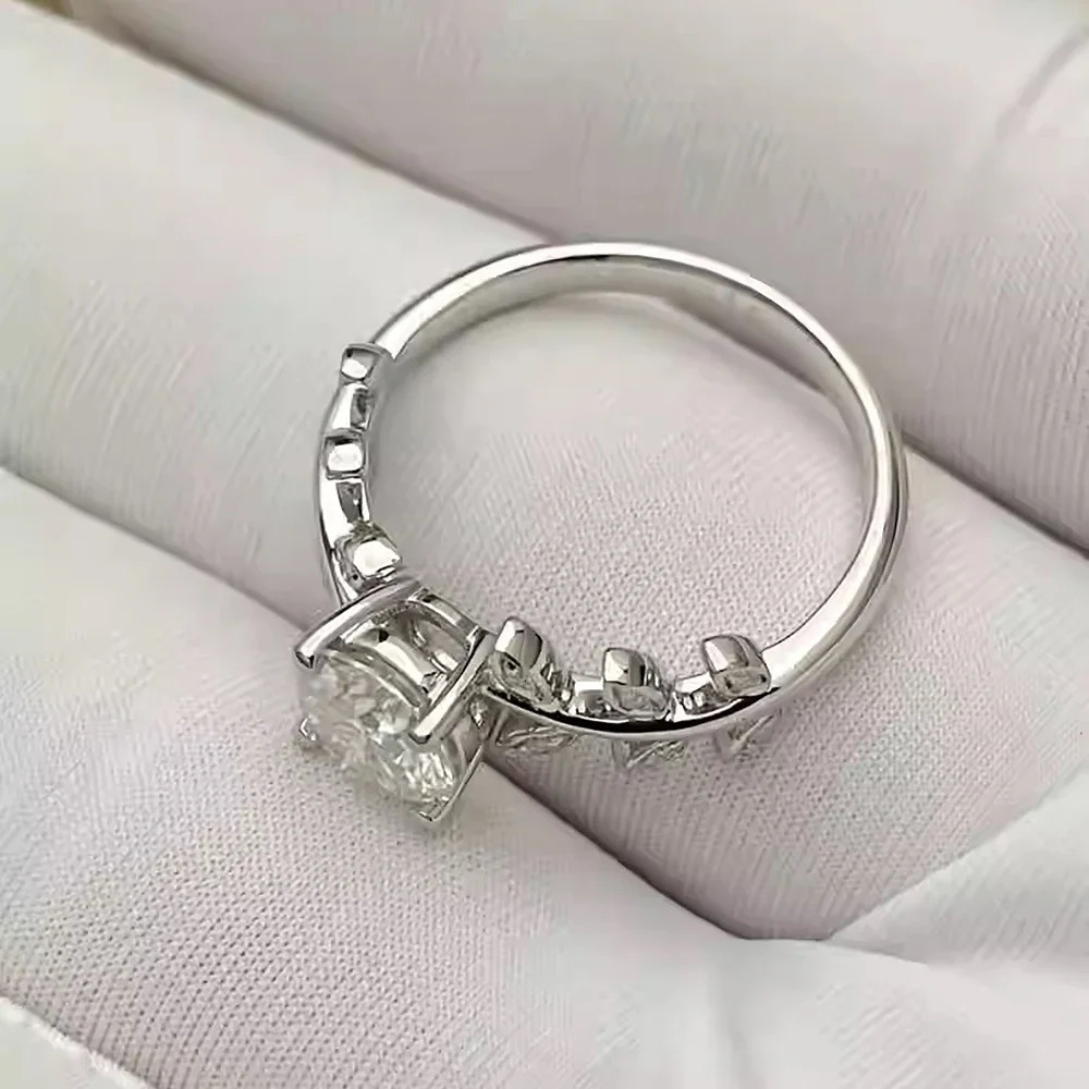 Wedding Rings 1carat Diamond Leaf Band for Women 925 Sterling Silver Plated 18k White Gold Promise Engagement Ring 231129