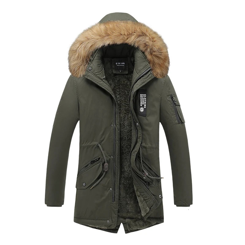 Mens Down Parkas Winter Men Warm Thick Fleece Fur Collar Long Jacket Casual Windproof Military Fashion Classic Coat Man 231129