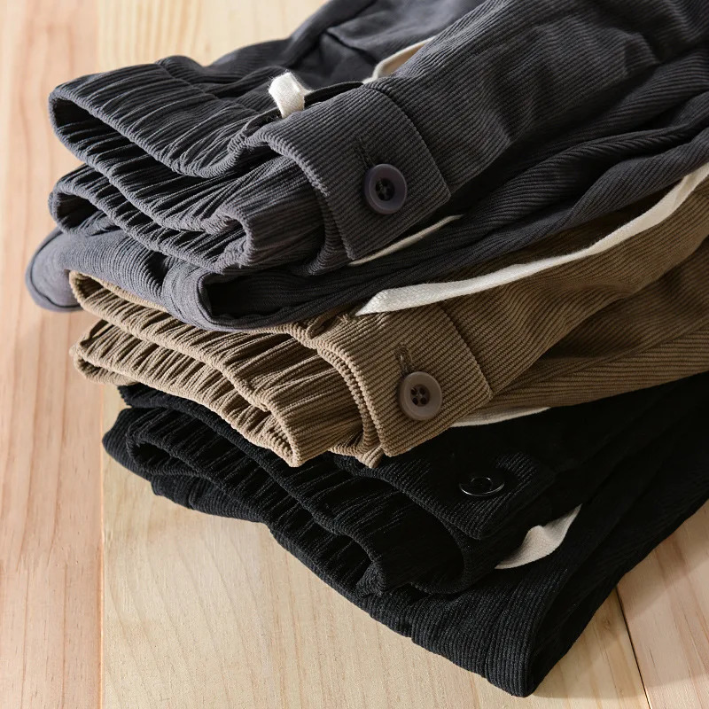 Men's Pants Autumn Simple Corduroy Pants Men Clothing Casual Solid Color Elastic Waist Soft Street Joggers Men Trousers F7627 231129