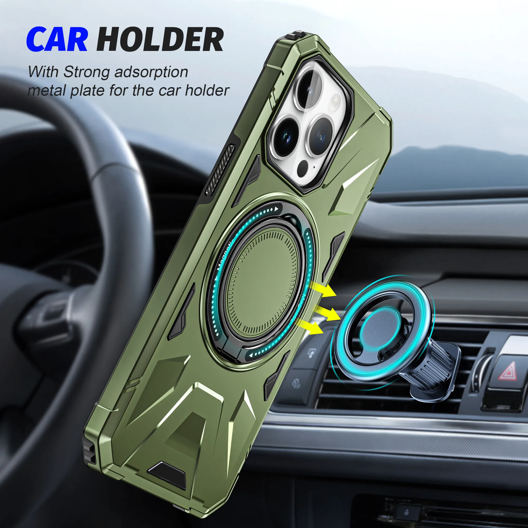 Magnetic Phone Case For IPhone 16 15 14 Plus 13 12 11 Pro Max For Magsafe Wireless Charging PC + TPU Hybrid Rugged Shockproof Shell Cover with Rotate 