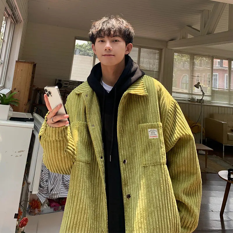 Men's Jackets Men Autumn Warm Slim Fit Corduroy Jackets Men's Streetwear Hip Hop Coat Male Teen Casual Jacket Single Breasted Lapel Tops 231