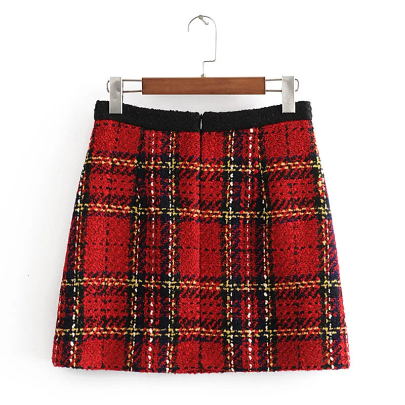 Skirts Chic Pockets Buttons Tweed Skirts Women Fashion Casual Plaid Skirt Elegant Ladies A Line Mini Skirts Casual Faldas 231129