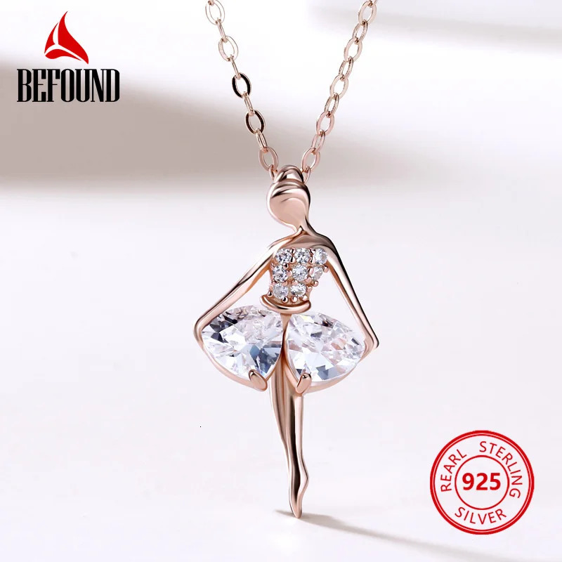 Chokers Elegant Ballet Dancer Shape Pendant Necklace for Women 925 Silver Jewelry Real Certified Rose Gold Zircon Inlaid 231129