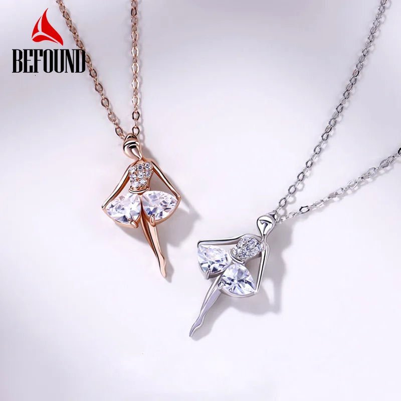 Chokers Elegant Ballet Dancer Shape Pendant Necklace for Women 925 Silver Jewelry Real Certified Rose Gold Zircon Inlaid 231129