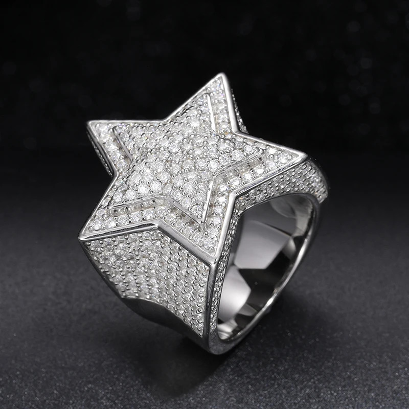 Wedding Rings Fine Jewelry VVS1 With Certificate Star For Men 925 Sterling Silver Hip Hop 231129