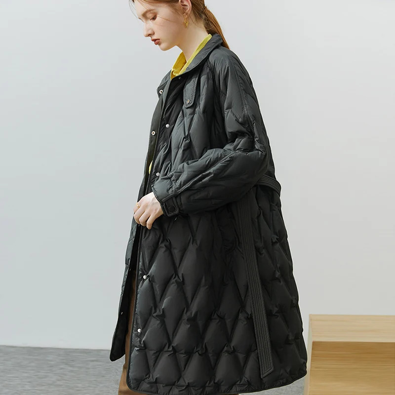 Womens Down Parkas Long white duck down jacket for women in winter fashion trend with pressure glue and waistband showing a slimmin 231129