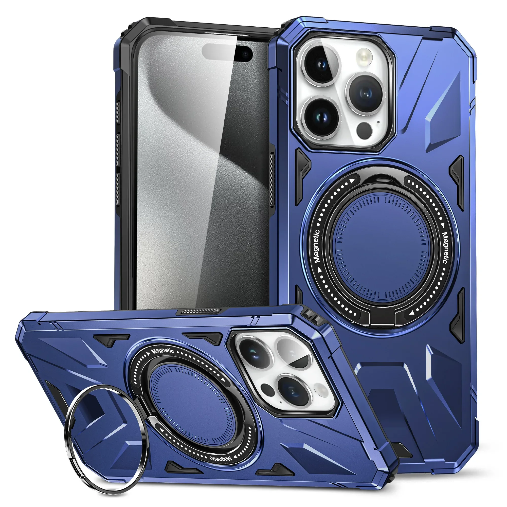 Magnetic Phone Case For IPhone 16 15 14 Plus 13 12 11 Pro Max For Magsafe Wireless Charging PC + TPU Hybrid Rugged Shockproof Shell Cover with Rotate 