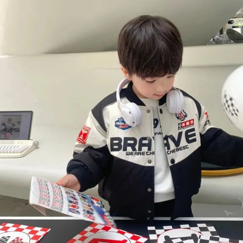 Down Coat 2023 Boys Baseball Jacket Spring Autumn Unisex Baby Boy Racing Children Top Motorcycle Kids Fashion Outwear 2 8Y 231128