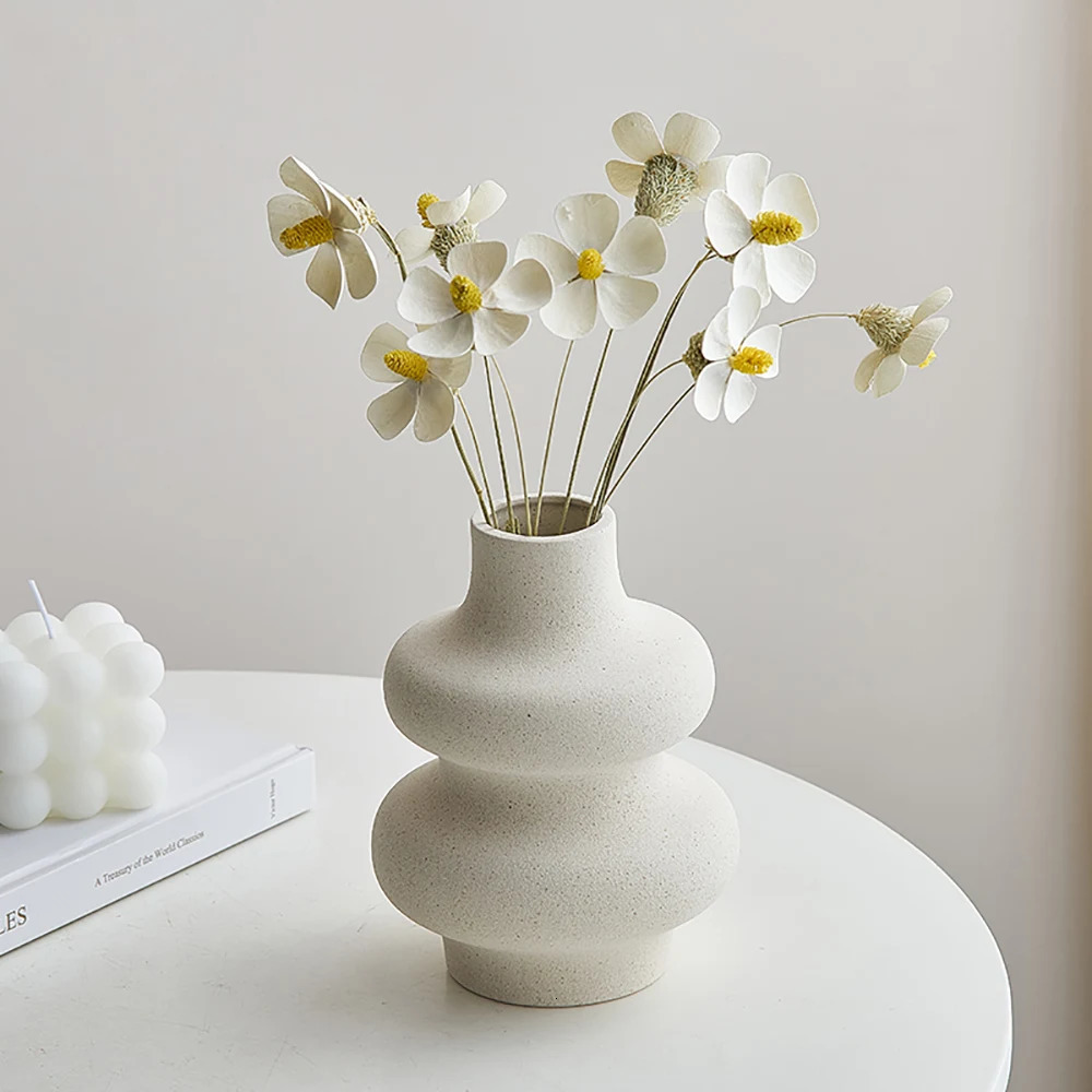 Vases Nordic Style Ceramic Vase Decoration White Modern Home Flower Pot Living Room 231128