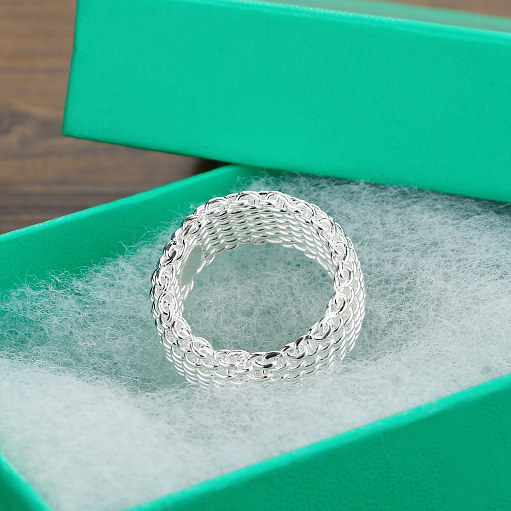 Solitaire Ring Fashion 9MM Wide Silver Ring Personalized Women 100% 925 Sterling Silver Braided Mesh Ring Fine Jewelry Gift Wholesale 230428