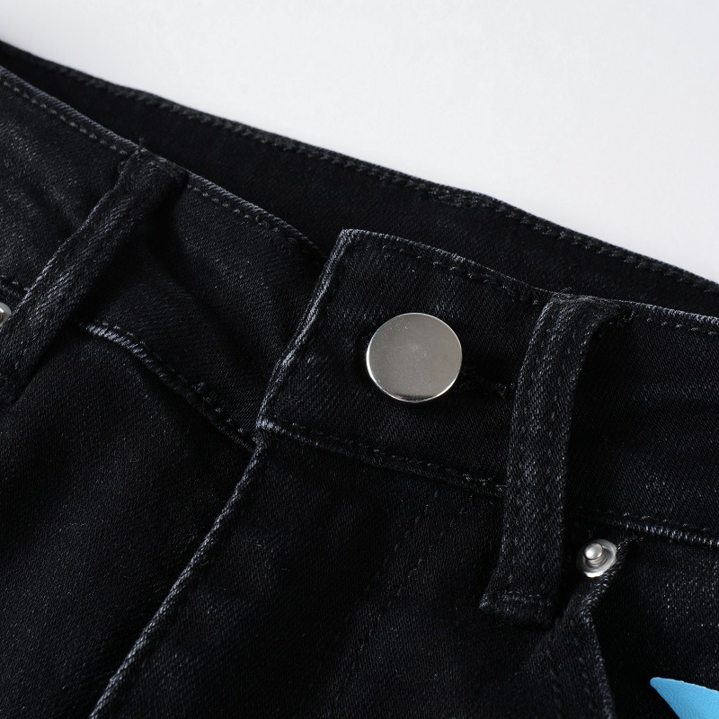 Men high street skin star embroidery washed cotton amiryes black hole jean