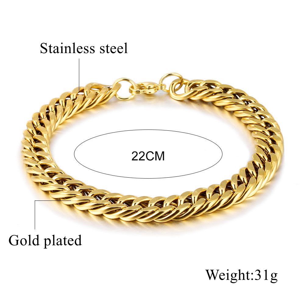 New Mens Gold Plated Stainless Steel Chain Bracelet 22CM Hip Hop Jewelry