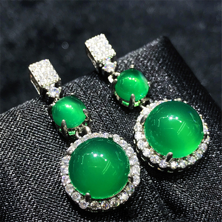 Handmade Jade Diamond Jewelry set 925 Sterling Silver Engagement Wedding Rings Earrings Necklace For Women Bridal Party Jewelry