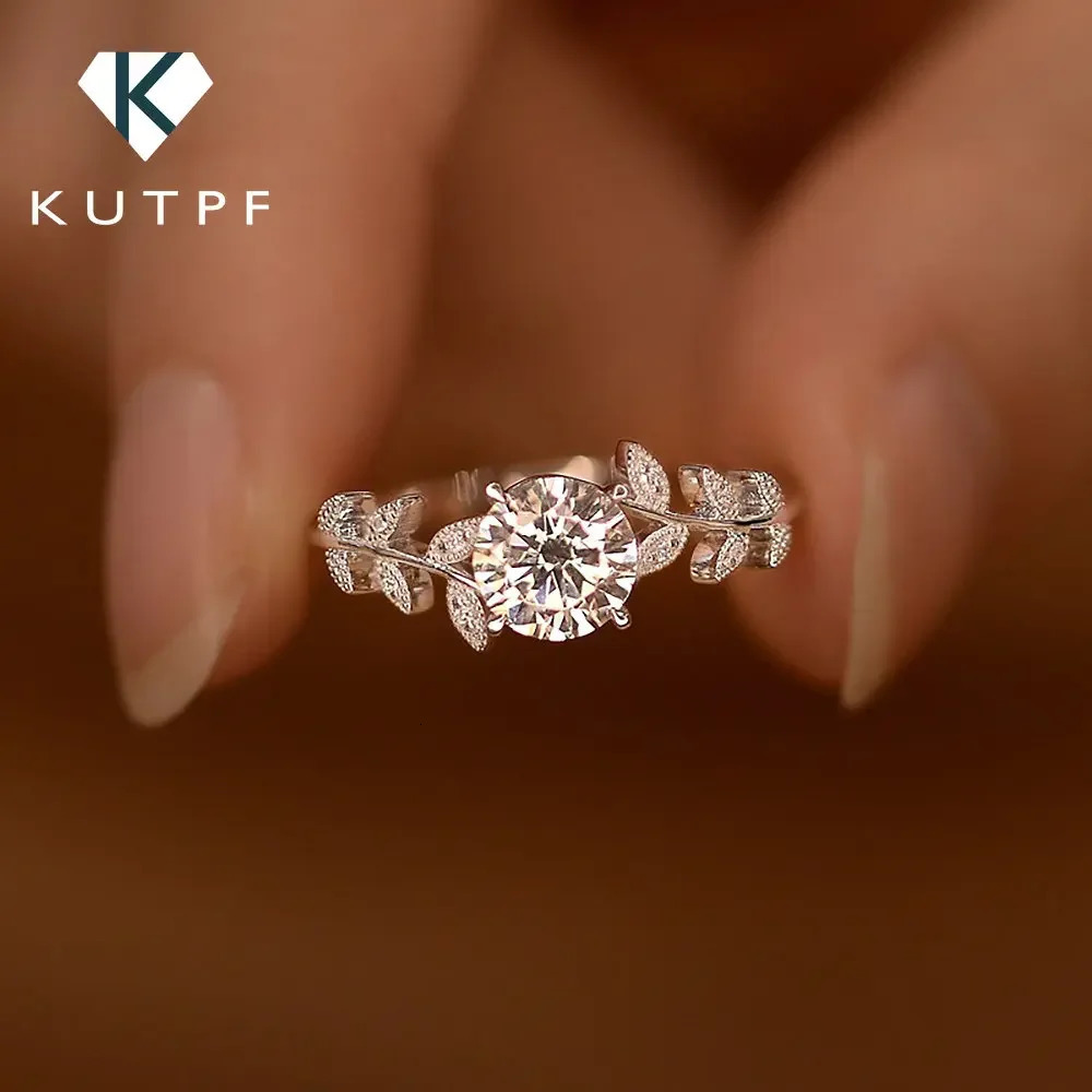 Wedding Rings 1carat Diamond Leaf Band for Women 925 Sterling Silver Plated 18k White Gold Promise Engagement Ring 231129