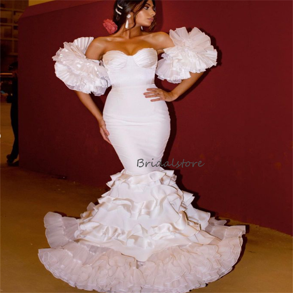 Flamenco Wedding Dress 2023 Ruffles Short Sleeves White Mermaid Church Bridal Gowns Tiered Spanish Civil Women Bride Party Dresses Tradition vestidos 