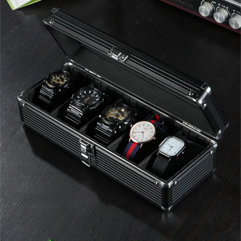 Watch Boxes Cases Safe Box Watch Box Organizer Black Transparent Aluminum Alloy Case Metal Storage Watch Boxes With Pillow Display Fall Prevention 231
