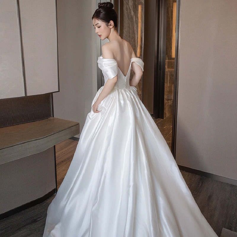 satin lace Crystal country wedding dresses 2023 african long train sexy off shoulder Arabic Satin church garden bridal reception gowns plus size boho 