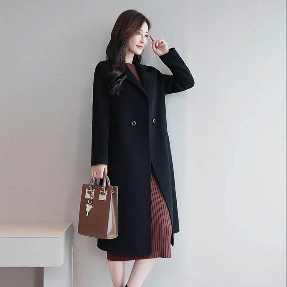 Women's Wool Blends Winter Coat Trendy Midi Length Lady Coat Anti-wrinkle Lady Coat Notch Collar Winter Overcoat for Shopping 231128